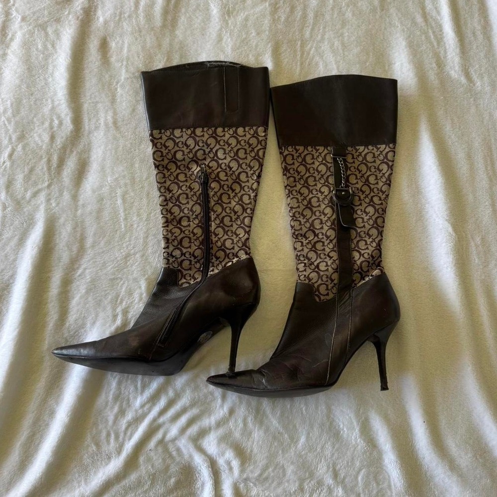 Y2K vintage Guess buckle leather monogram stiletto heeled boots‎ - Picture 5 of 8